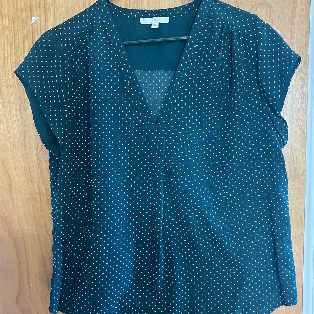 Hunter green polka dot blouse, Worn once